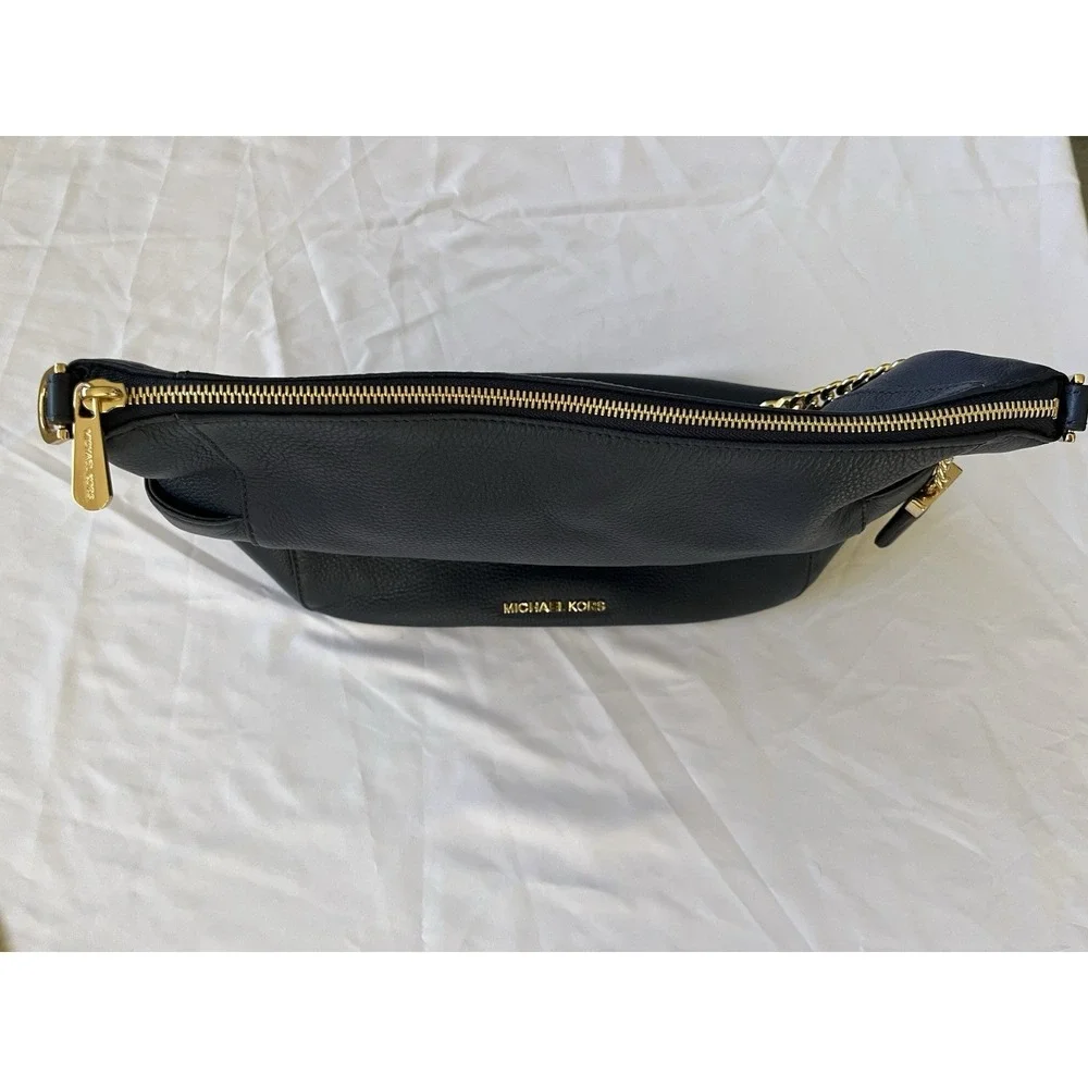 Michael Kors Nolita Medium Pebbled Leather Shoulder Bag In Midnight Blue New